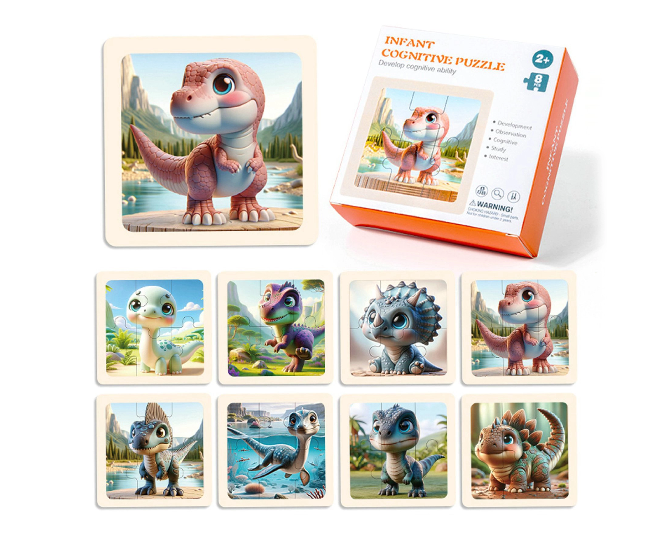 Dřevěné puzzle dinosauři 8 dílků