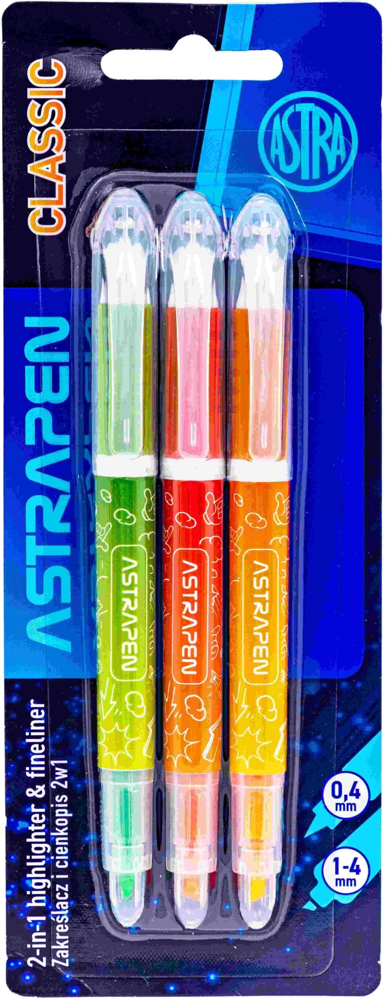 Astra zvýrazňovače 2v1 Classic, sada 3 ks