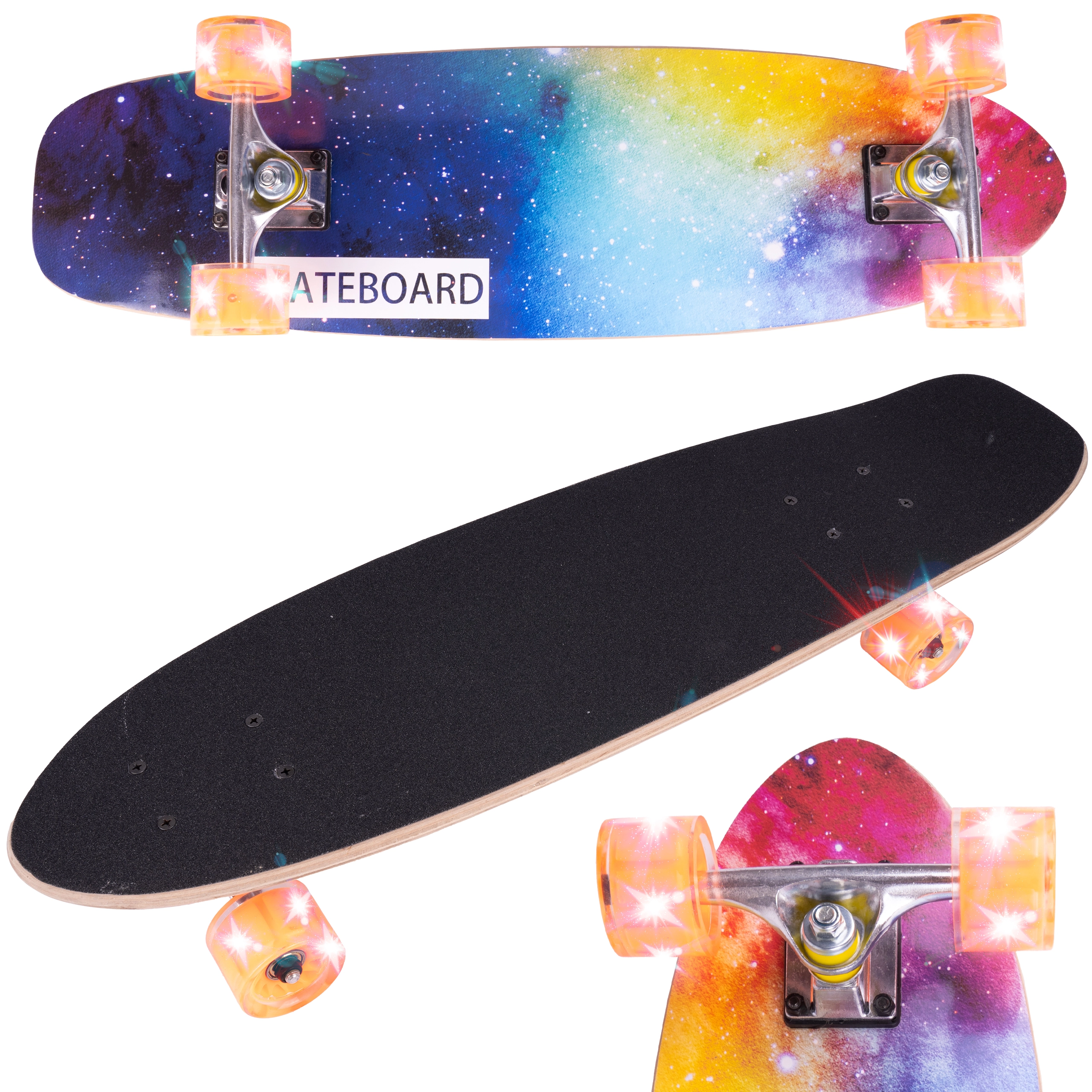 Skateboard s jednostranným potiskem Rainbow, LED kolečka