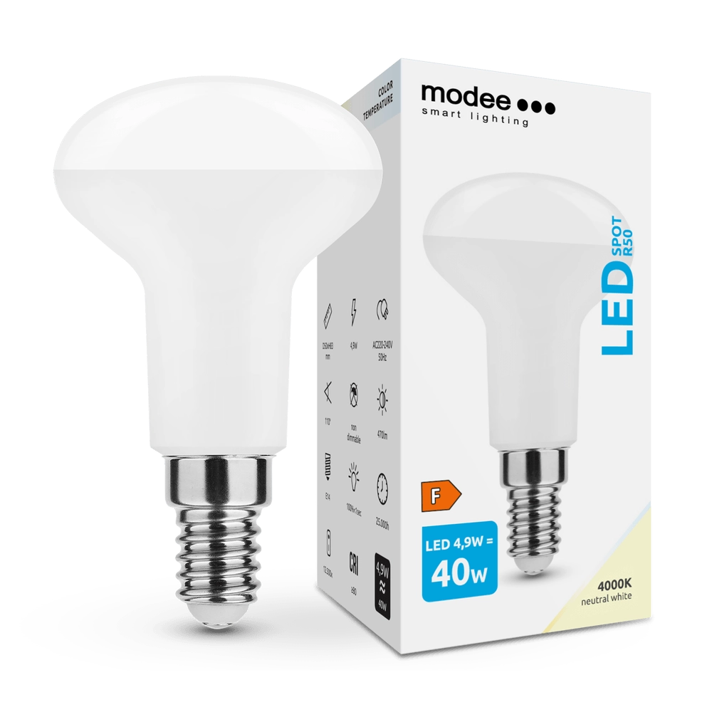 Levně Modee Lighting LED Spot žárovka R50 4,9W E14 neutrální bílá MLR504000K4,9WE14A Aseries