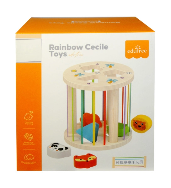 Dřevěný tvarový sorter s elastickými provázky