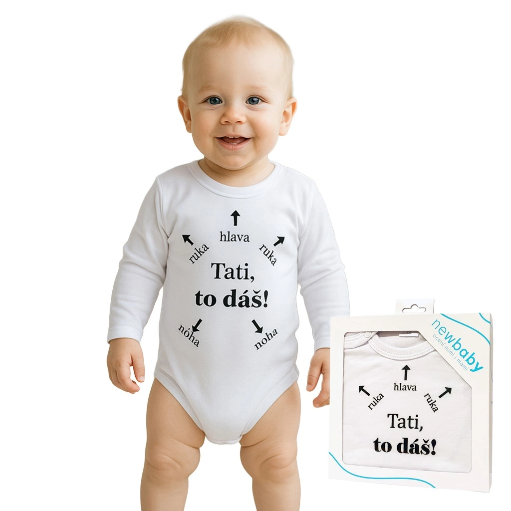 Kojenecké body s potiskem New Baby Tati, to dáš! – dárkové balení