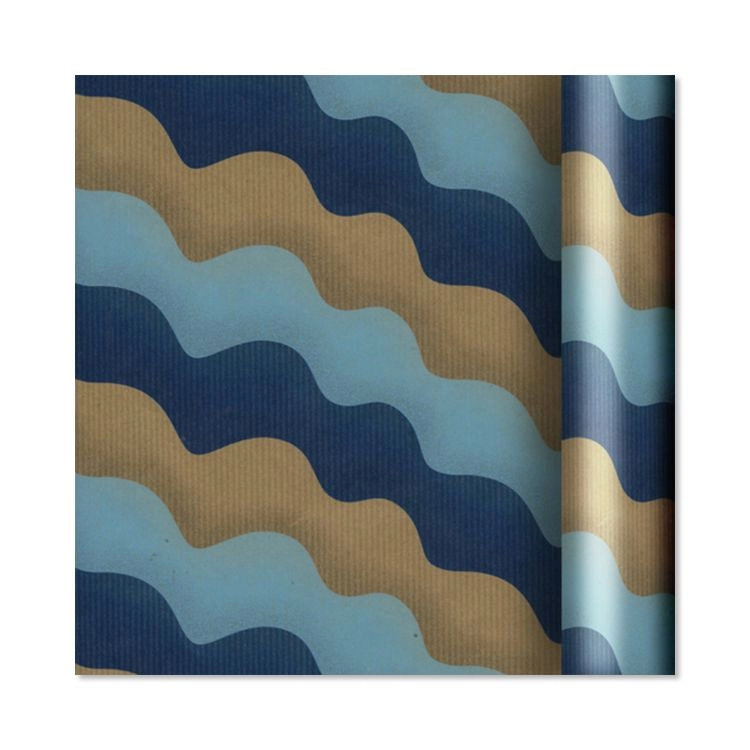 Dárkový papír kraft s modrými vlnovkami 2 m × 70 cm