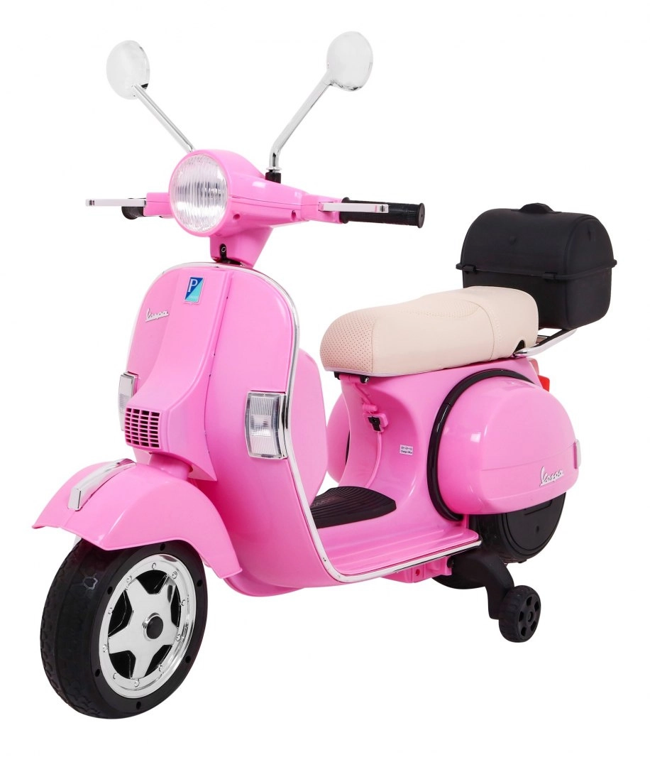 Levně Elektrický dětský skútr Vespa růžový s podpůrnými kolečky