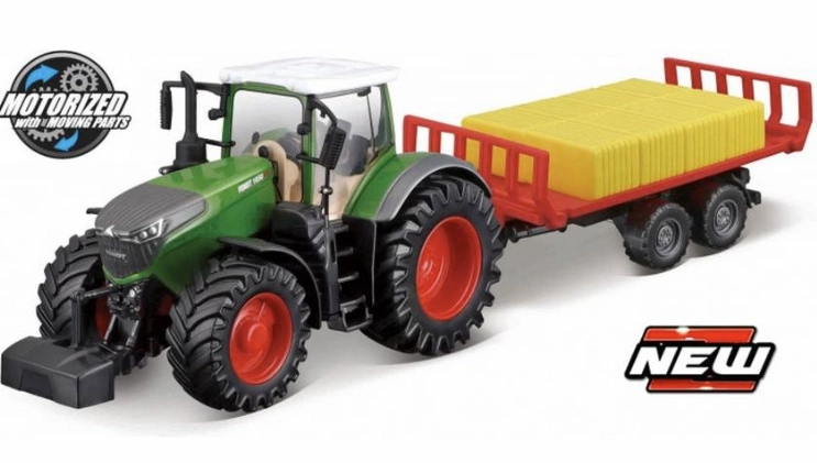 Levně Farmářský traktor na setrvačník s vlečkou a senem Fendt 1050 Vario 10 cm – Bburago