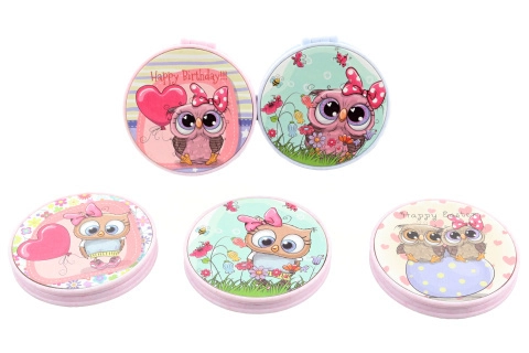 Kapesní dvojité zrcátko se sovičkami 7 cm