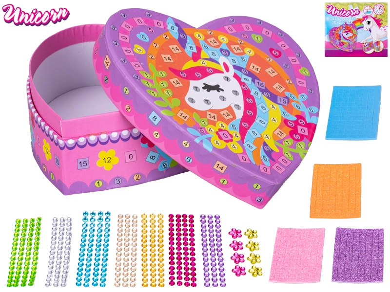 Jednorožec – sada na lepení barevných kamínků na šperkovnici