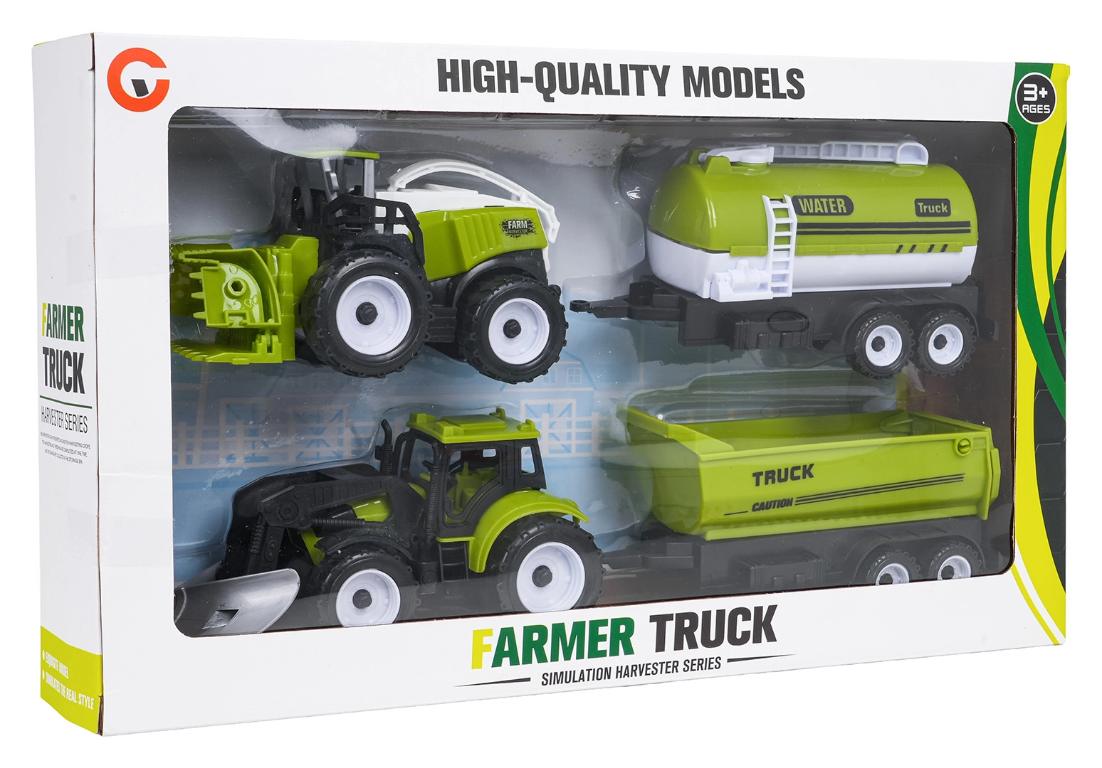 Dětská sada farmářských vozidel s traktorem, kombajnem a přívěsy