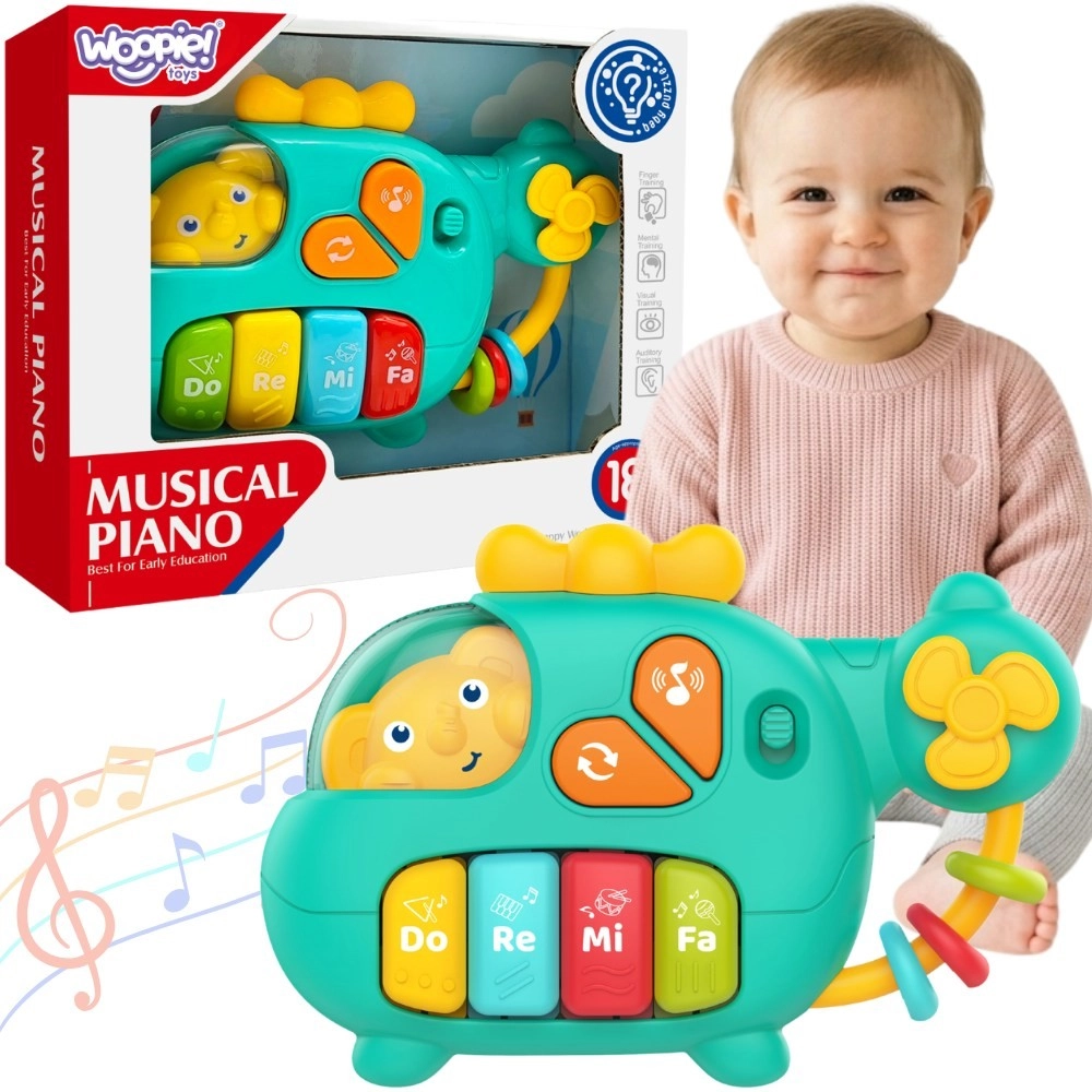 Woopie baby interaktivní piano vrtulník se slonem