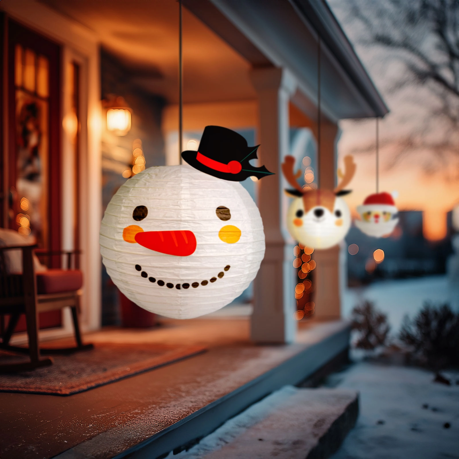 Vánoční papírový lampion sněhulák 30 cm