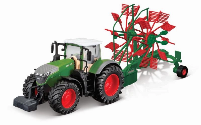 Levně Bburago farm traktor FENDT 1050 Vario s vlečkou, 10 cm, setrvačník