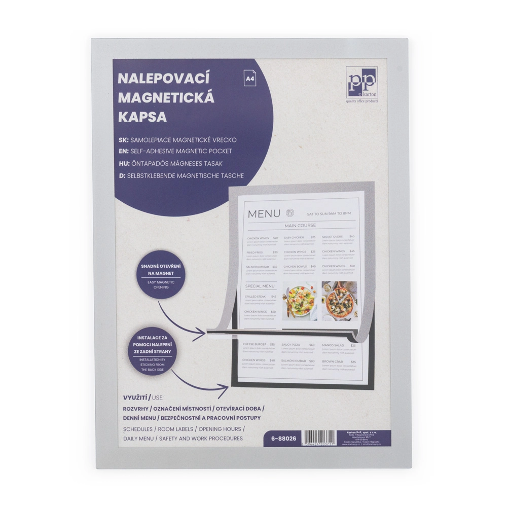 Nalepovací magnetická kapsa A4 stříbrná KARTONPP