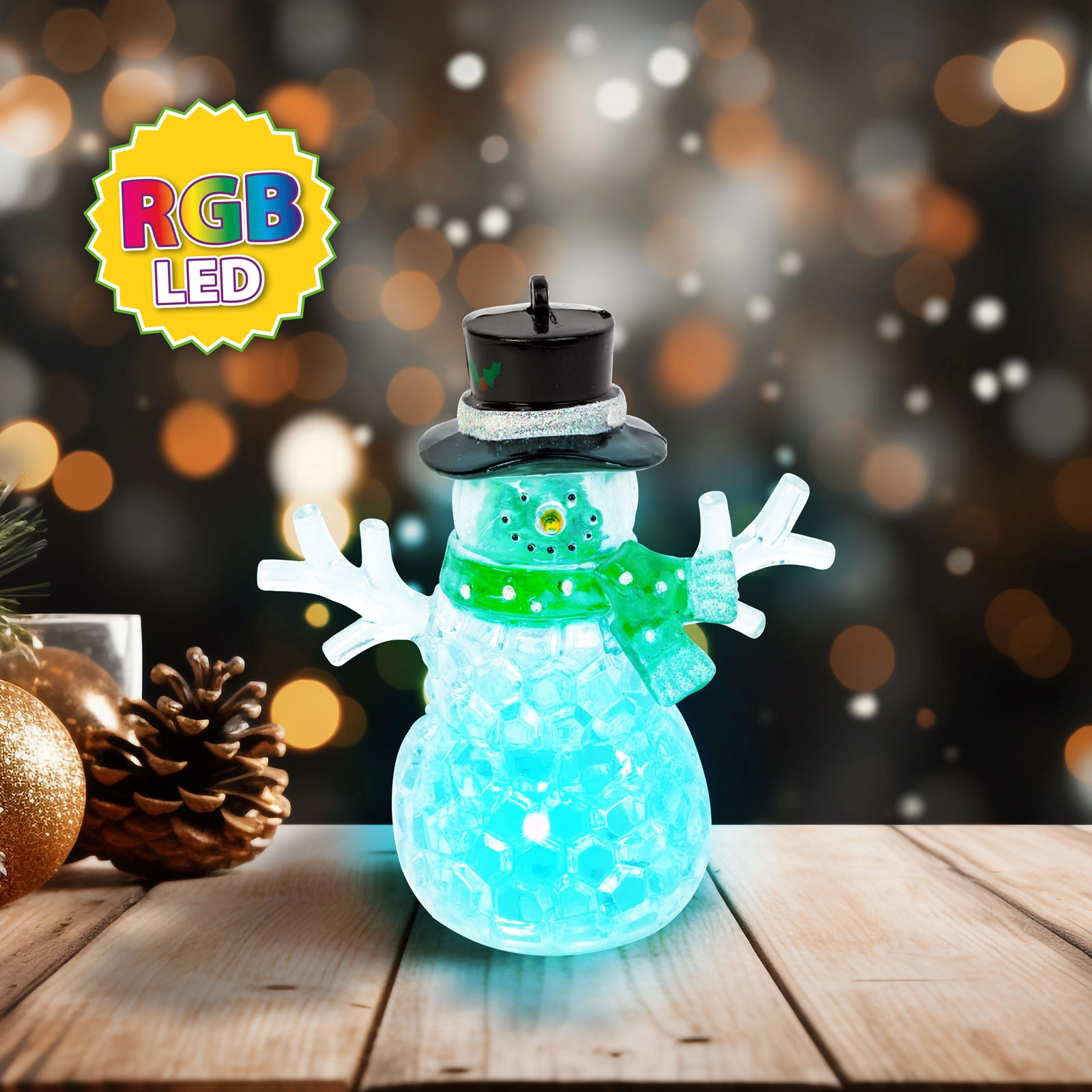 Vánoční LED sněhulák zelený s RGB osvětlením