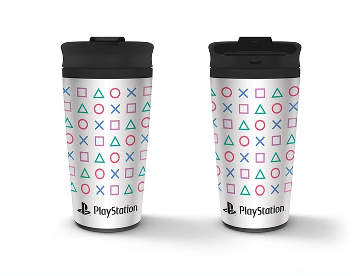 Levně CurePink Nerezový cestovní hrnek Playstation Tvary logo 0,45l