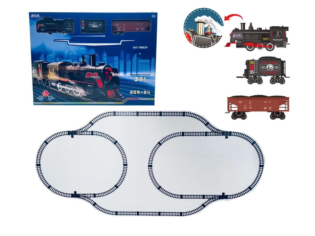 Megasouprava vláček s kouřem, světlem a zvukem