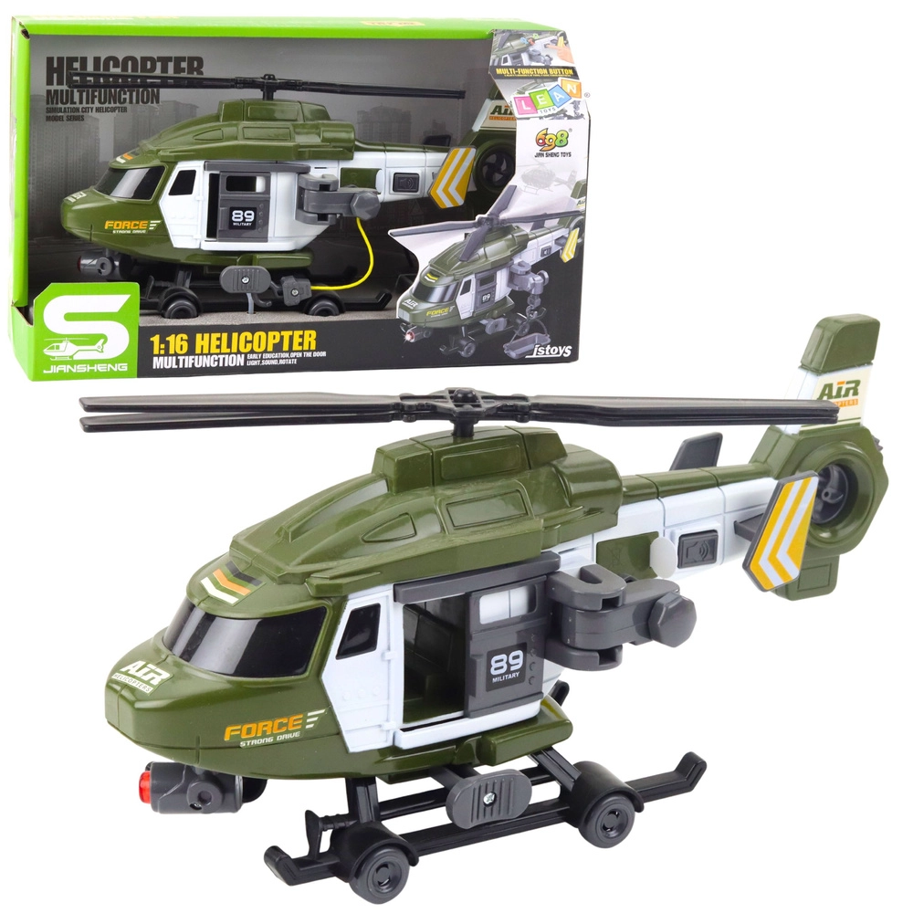 Vojenský helikoptéra 1:16 se světly, zvuky a hákem s nosítky
