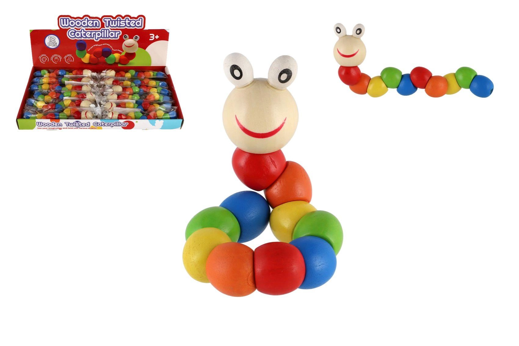 Dřevěná kloubová housenka 18 cm – barevná ohýbací hračka