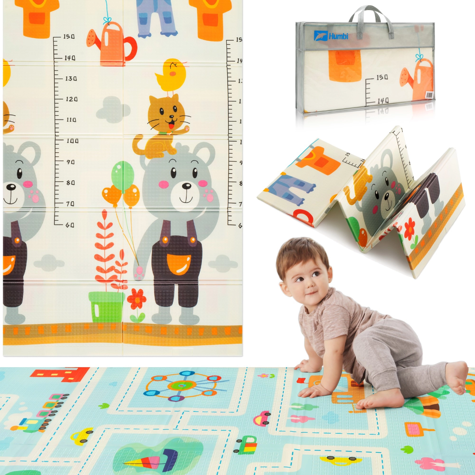 Humbi oboustranná skládací pěnová podložka XPE 120 × 180 cm s měrkou a silnicemi