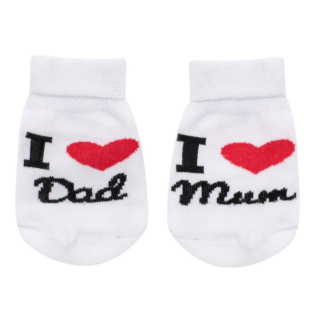 Kojenecké bavlněné ponožky I Love Mum & Dad bílé