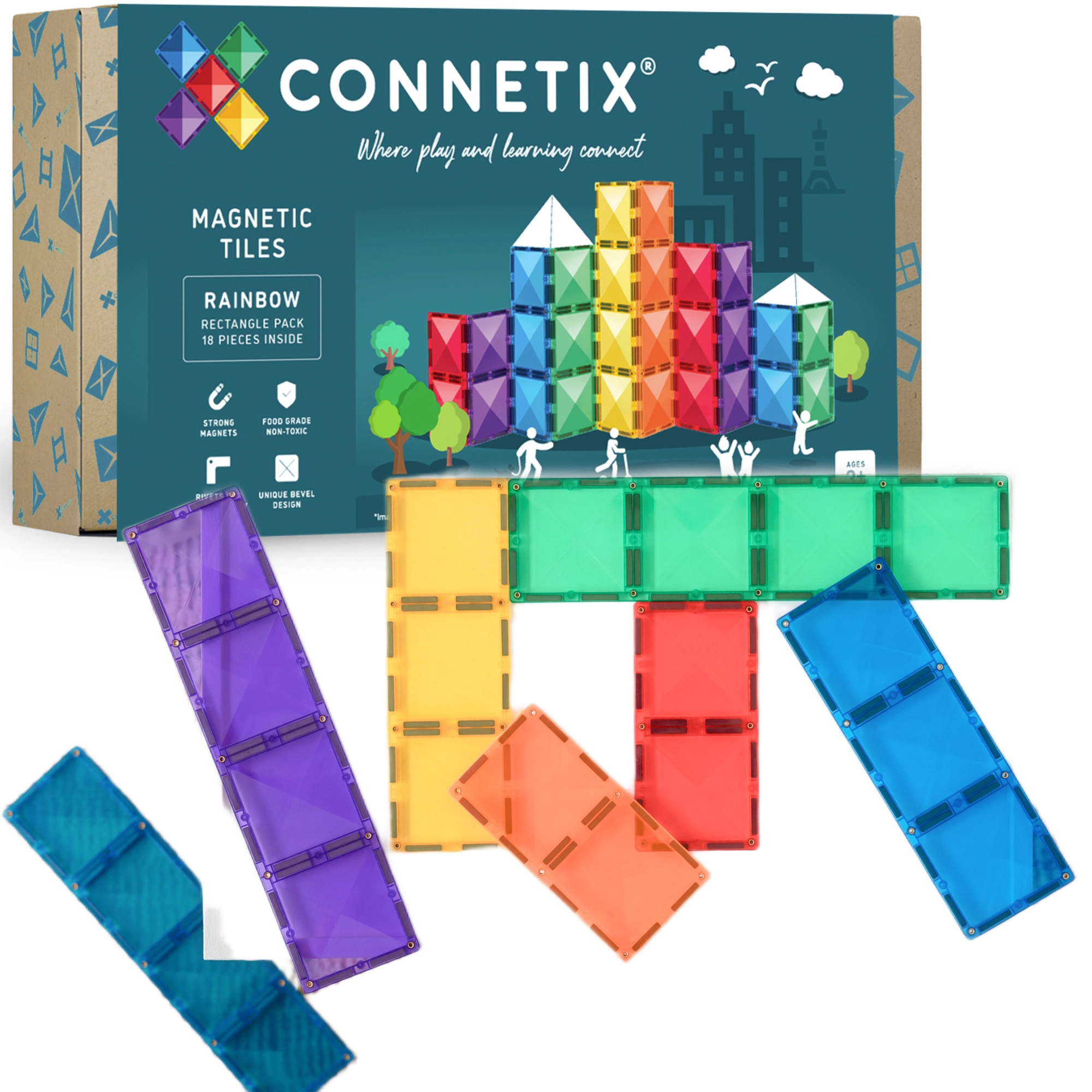 Magnetické stavebnice CONNETIX Rainbow Rectangle Pack – 18 dílů