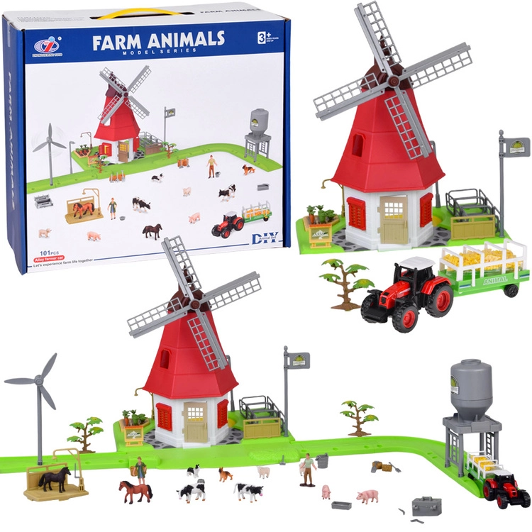 stavebnice farma s větrným mlýnem a zvířátky, 101 dílů