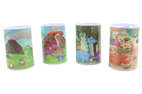 Kovová pokladnička s motivem dinosauři