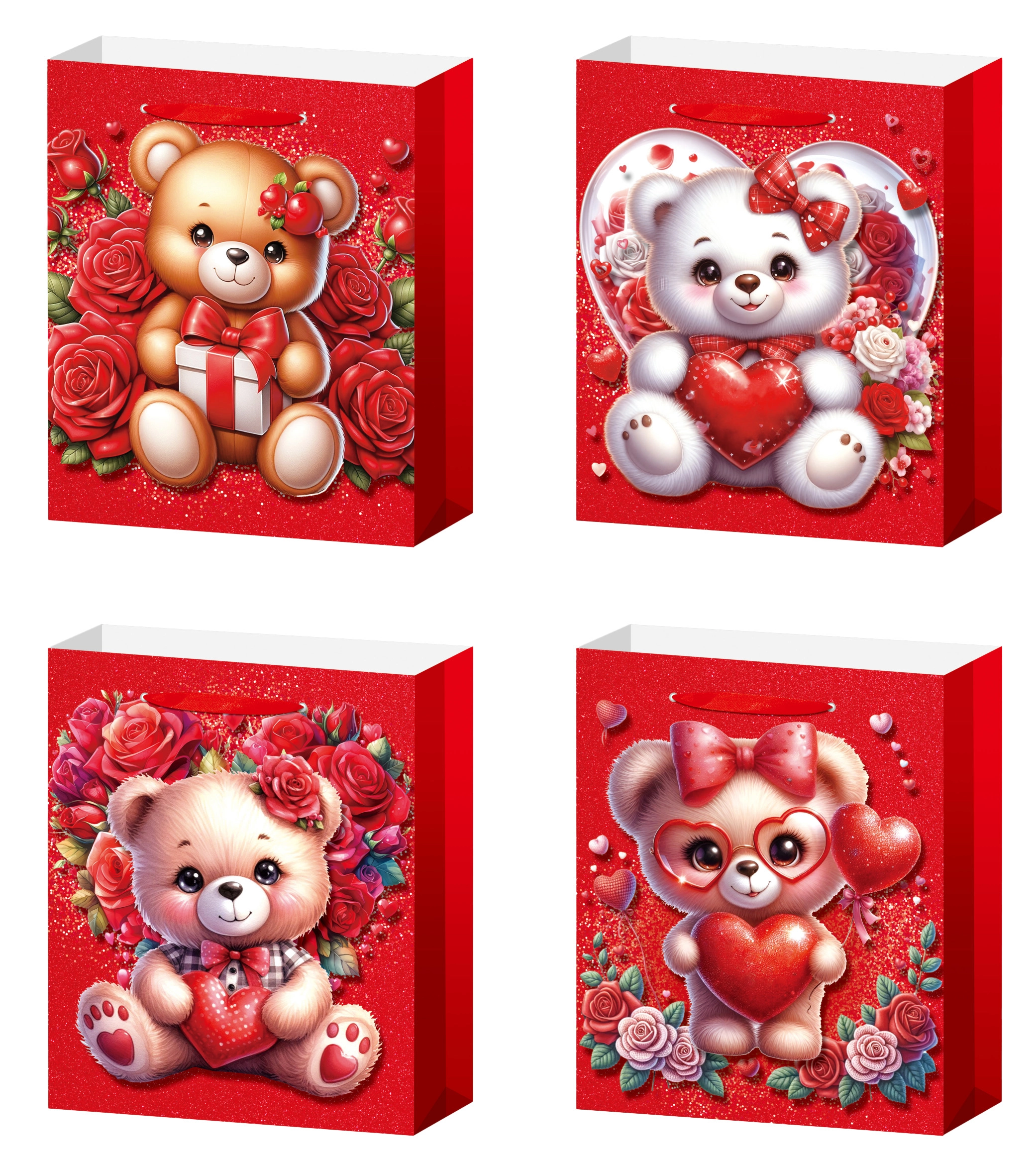 Dárková taška L medvídek s růžemi