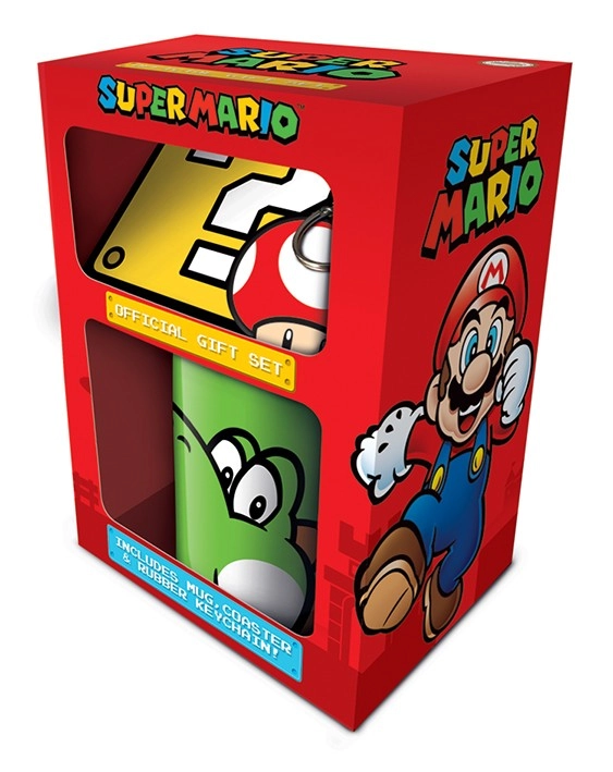 Levně CurePink Dárkový set Super Mario: Yoshi hrnek přívěsek tácek hrnku GP85205 315 ml