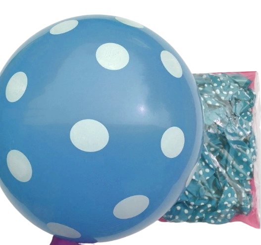 Levně Latexové balonky 30 cm pastelově světle modré s bílými puntíky – balení 100 ks