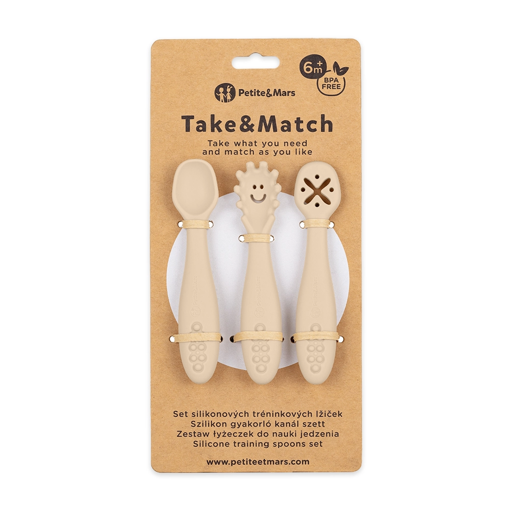 Petite&mars Set silikonových tréninkových lžiček Take&Match 6m+ Desert Sand
