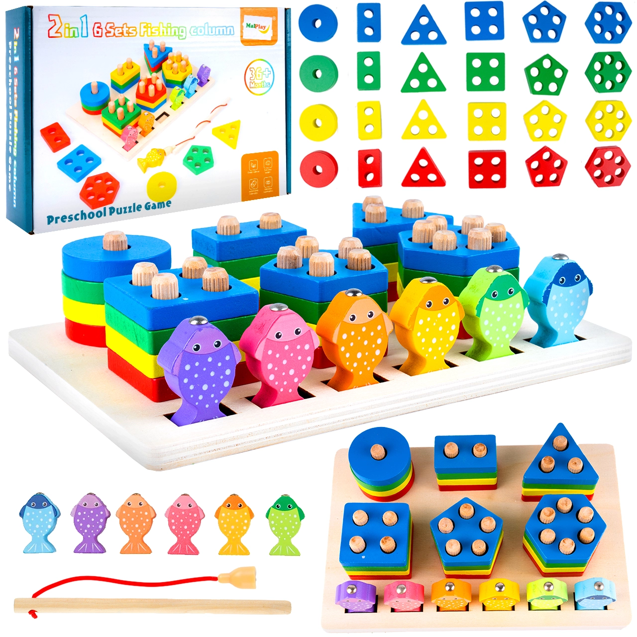 Dřevěná hra chytání rybiček – třídicík tvarů
