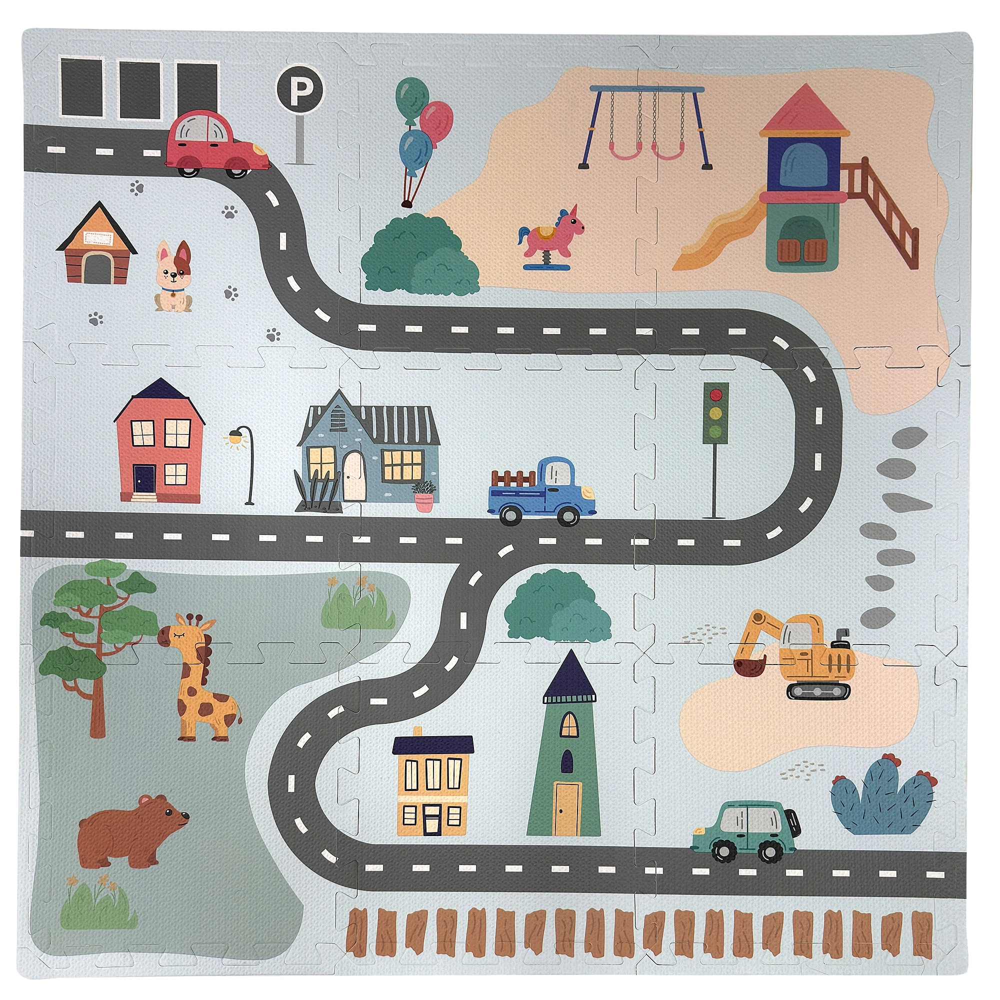 Humbi edukativní pěnová podlahová puzzle podložka město 9 dílů