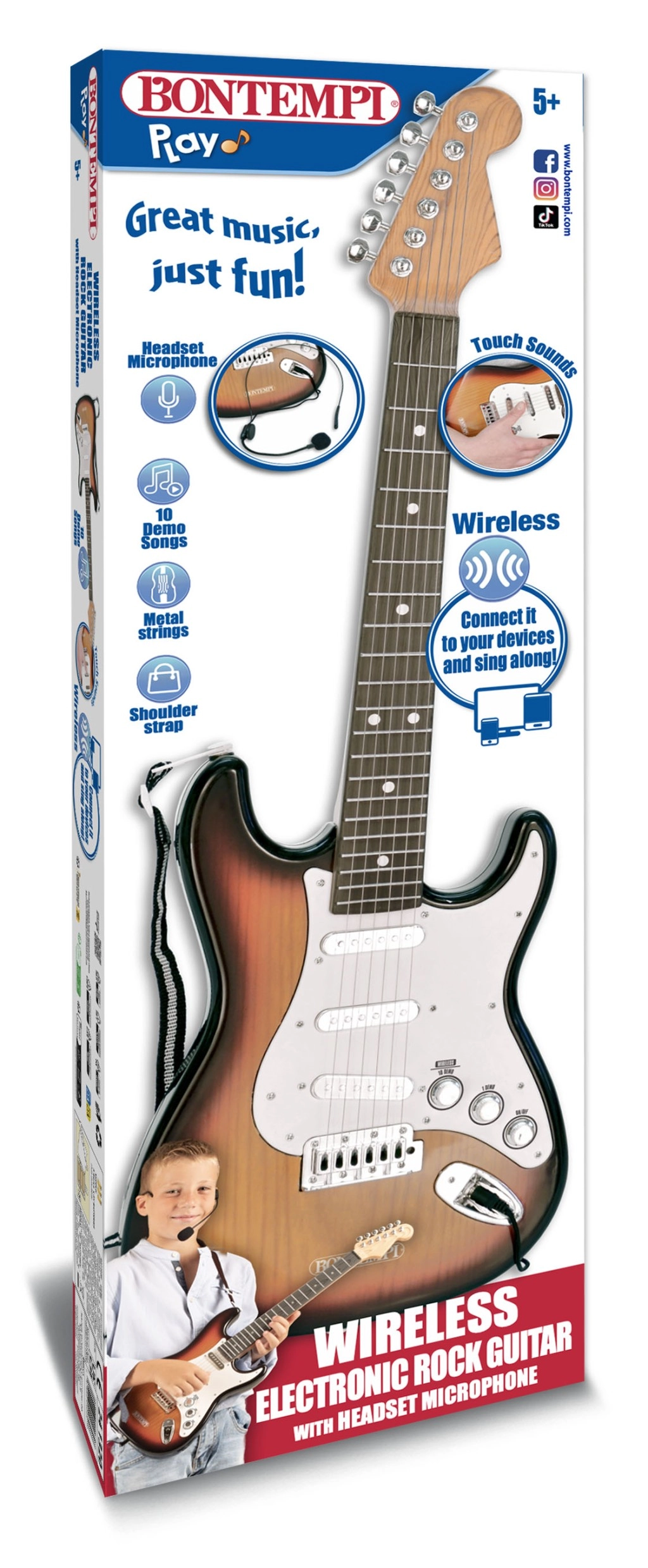 Elektrická dětská kytara s bezdrátovým mikrofonem a headsetem