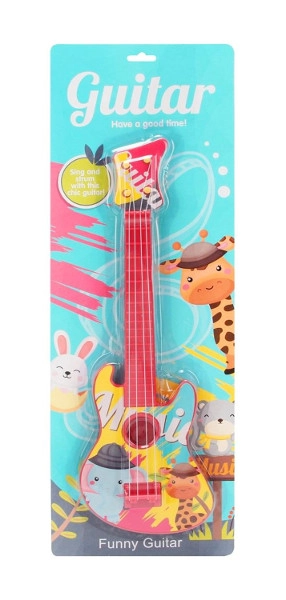 Barevná dětská kytara se zvířátky 39 cm