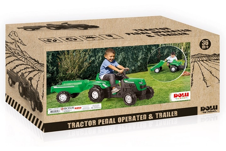 Dolu šlapací traktor s přívěsem zelený