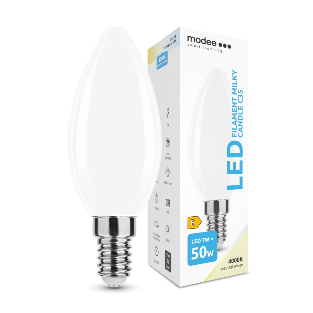 Modee Smart Lighting LED Filament Milky Candle žárovka E14 7W neutrální bílá