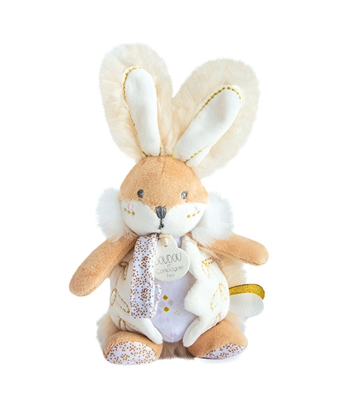 Levně Doudou plyšový zajíček s chrastítkem a úchytem na dudlík 21 cm, bílý