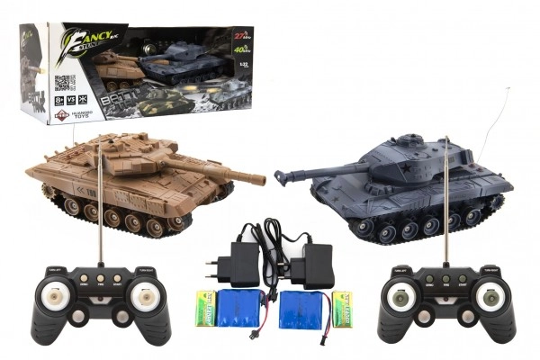 Teddies RC Sada tanků tanková bitva 2 ks 25 cm RTR se zvukem a světlem hnědý a modrý 1:32