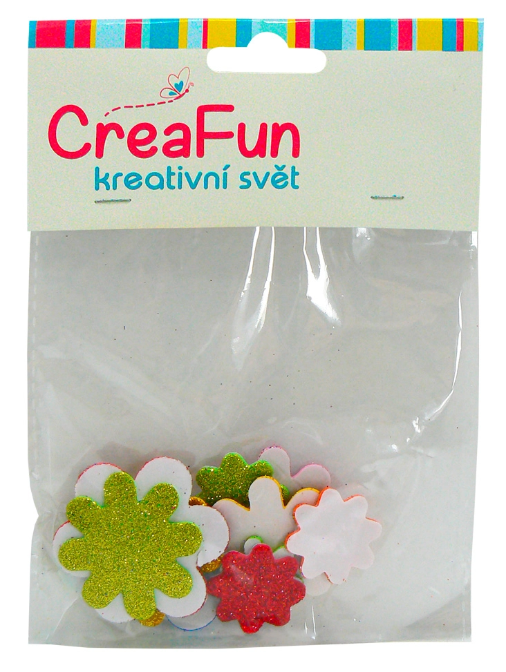Květiny z pěny EVA se třpytkami, 15 ks