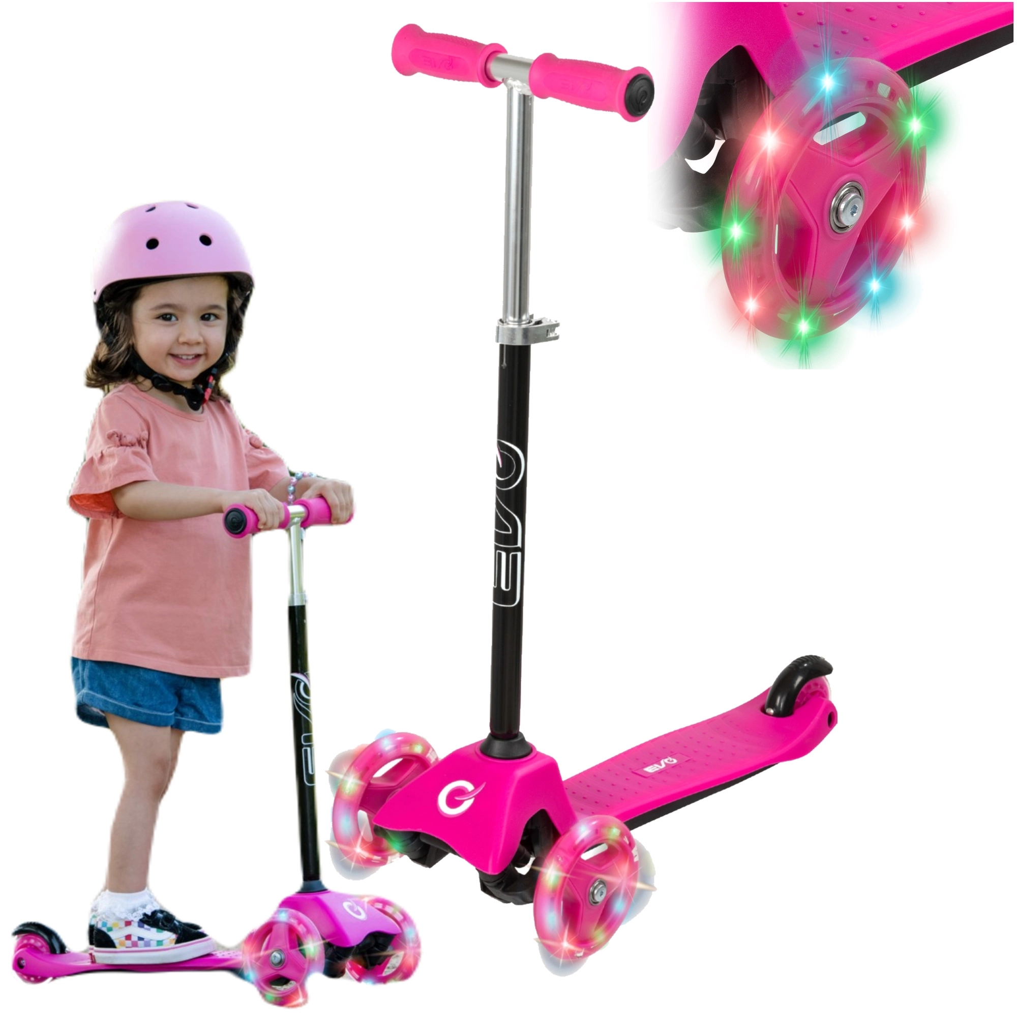 EVO dětská tříkolová koloběžka Light Up Mini Cruiser růžová se svítícími kolečky