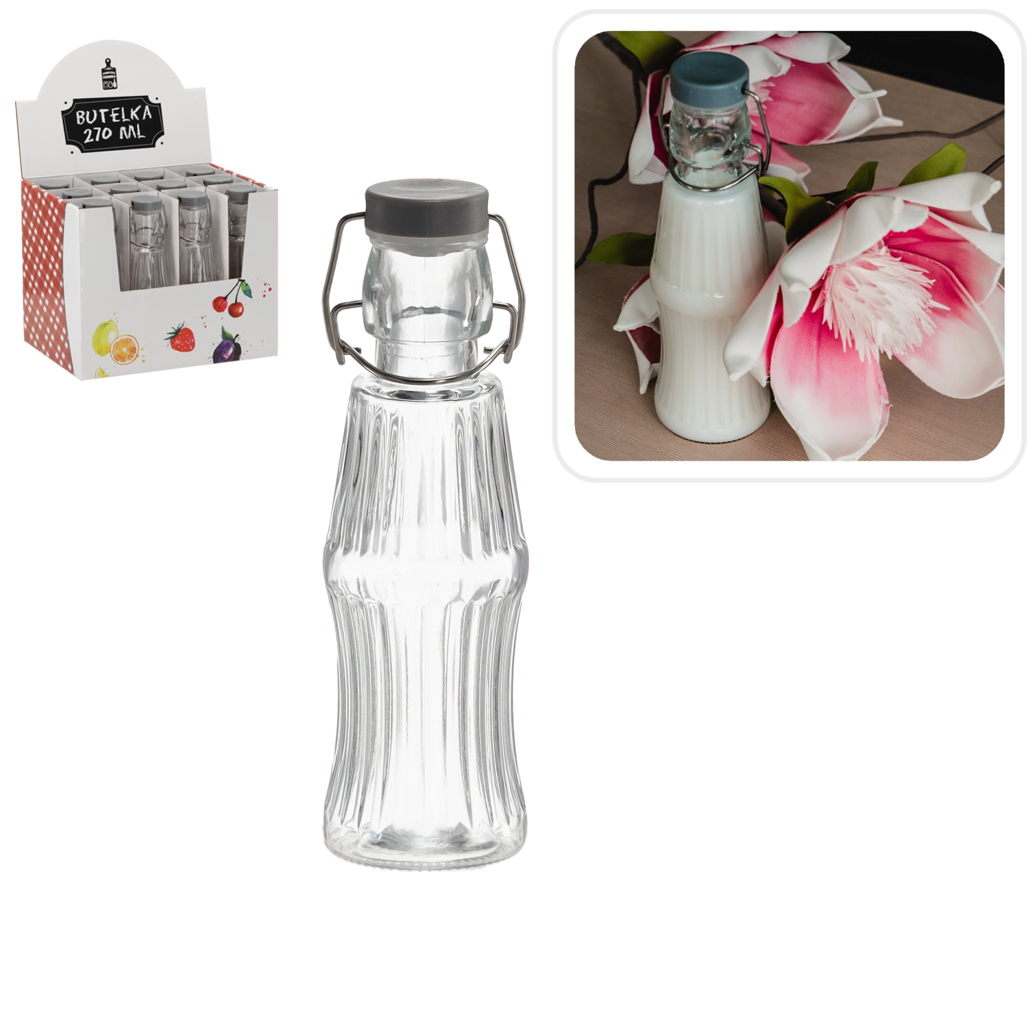 Skleněná láhev s mechanickým uzávěrem 270 ml