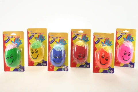 Antistresový míček s obličejem a vlásky 8 × 5 cm