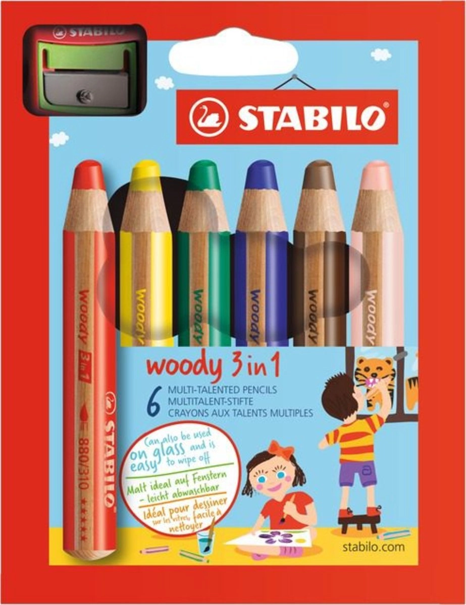 Levně STABILO Sada 6 pastelek 3v1 s ořezávátkem