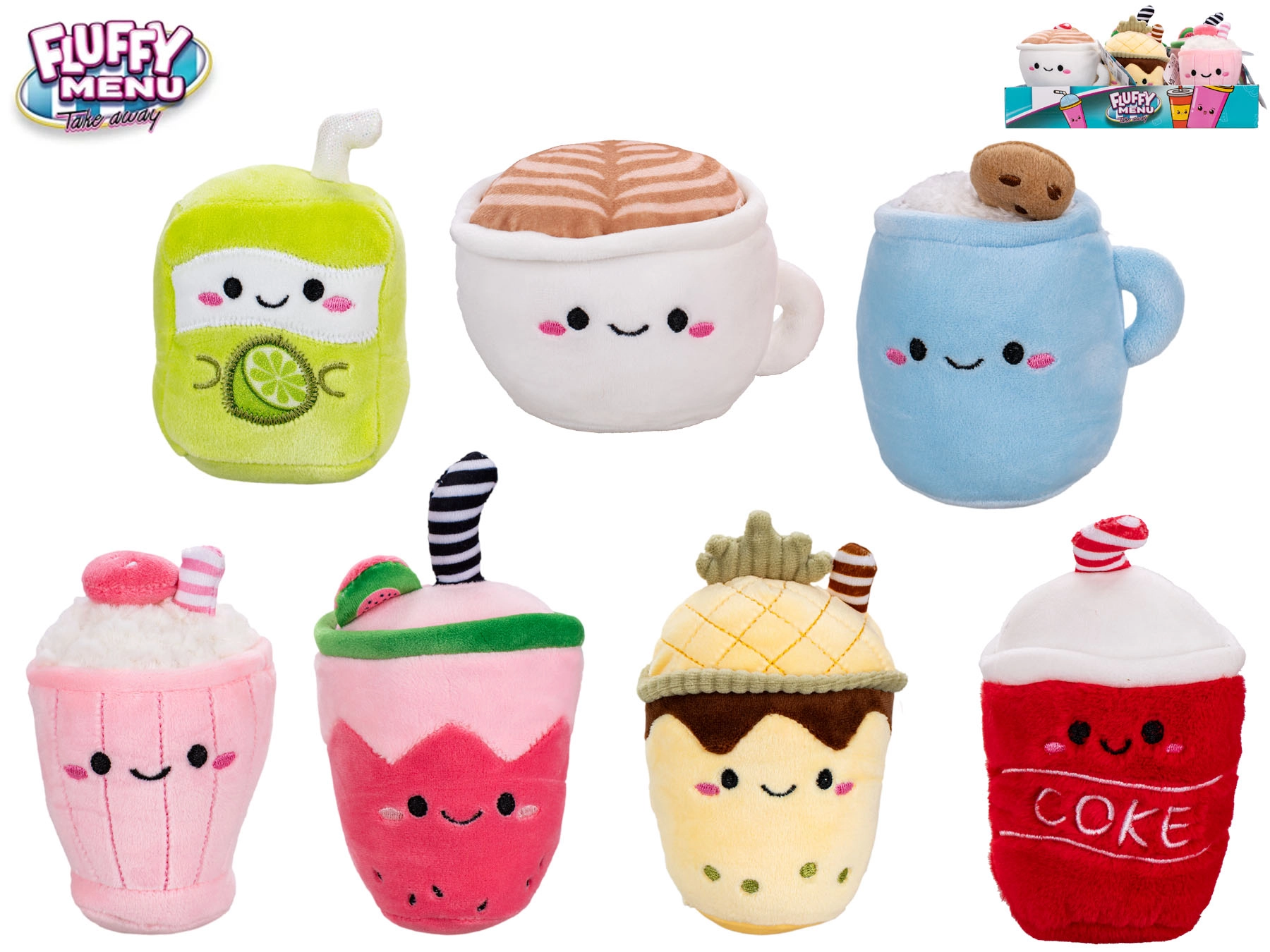 Fluffy Menu plyšový nápoj – roztomilá mini hračka do ruky