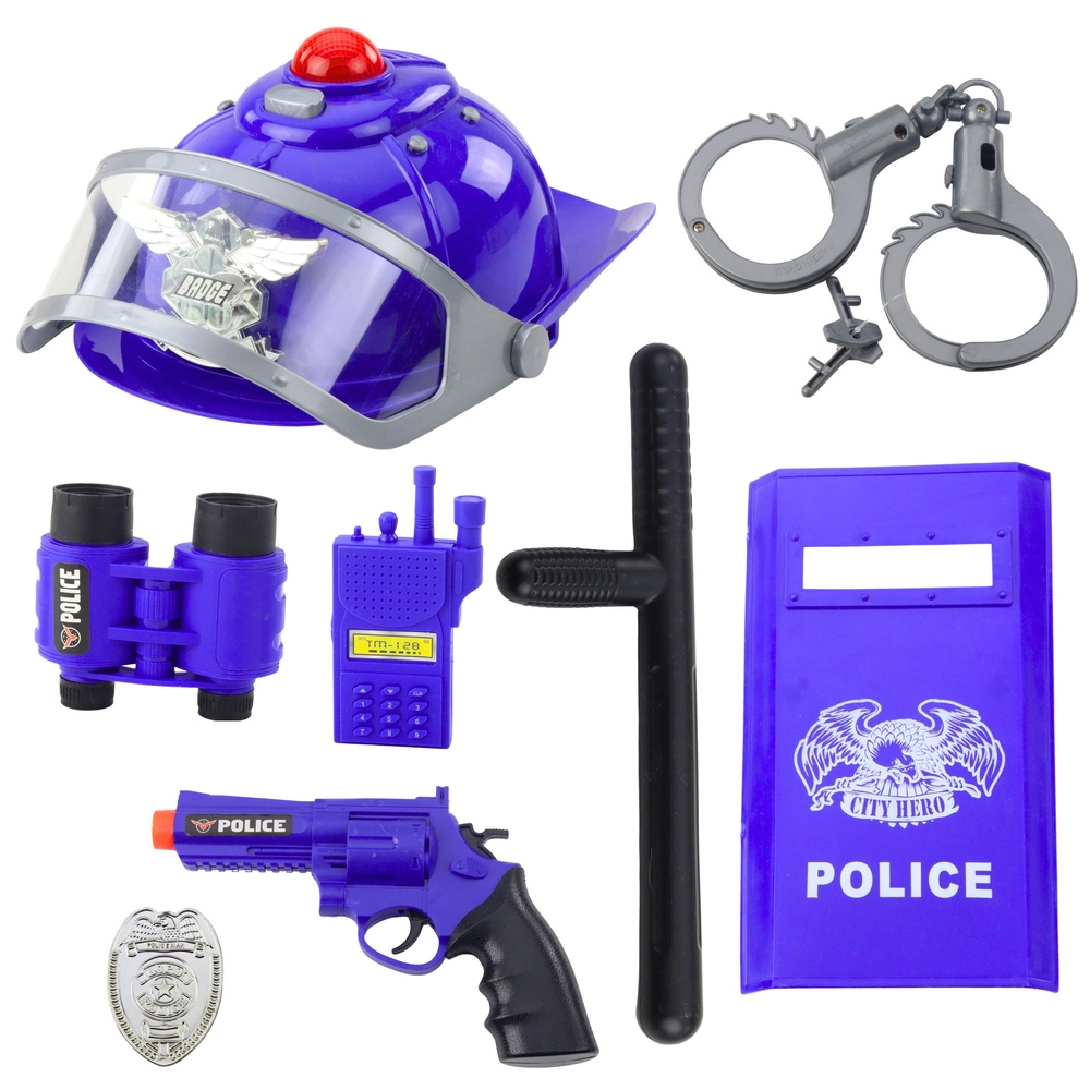 policejní sada pro děti – helma, pistole, pouta a doplňky, 9 dílů