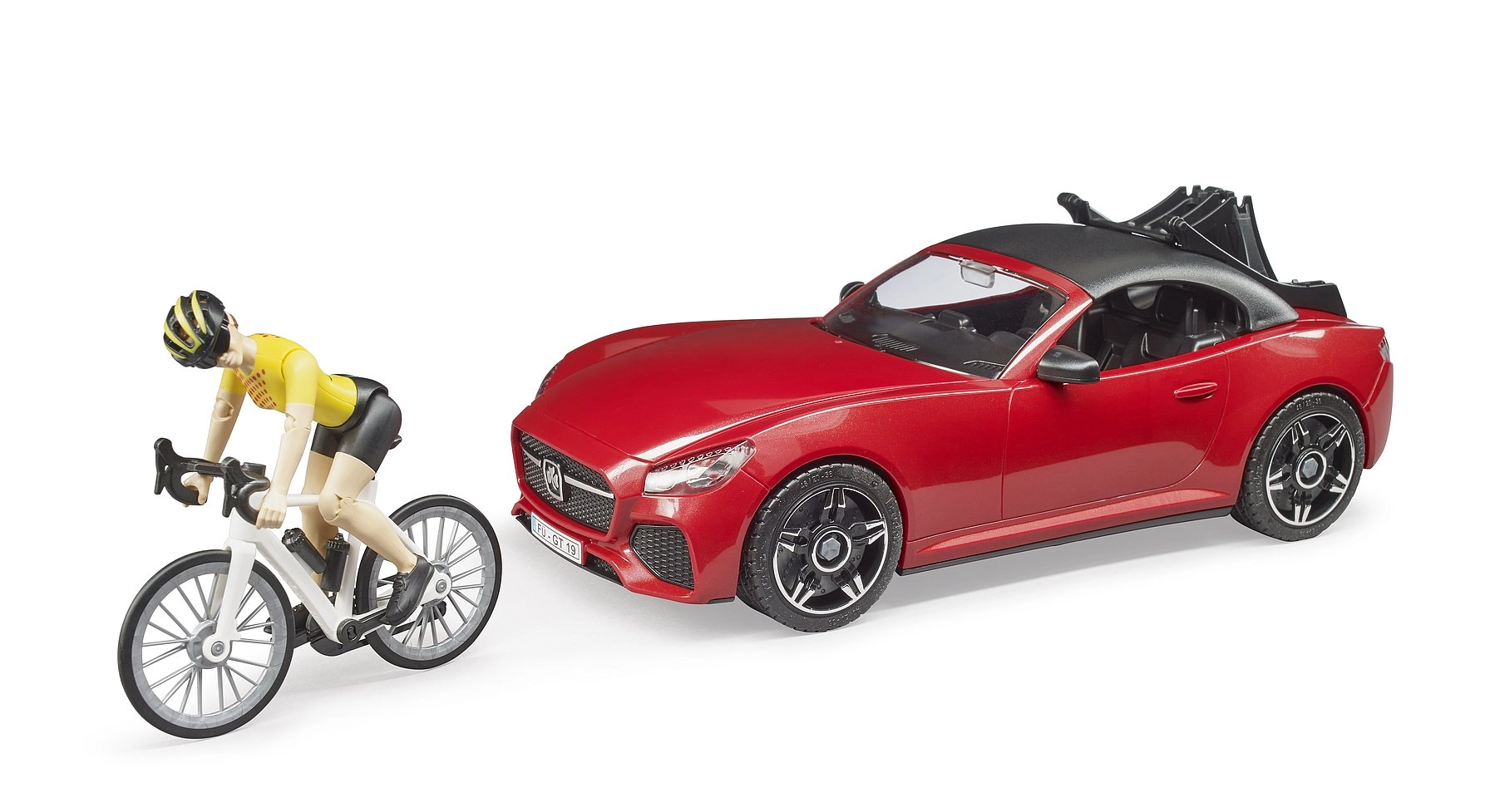 Levně Bruder sportovní auto Dodge s figurkou cyklistky a jízdním kolem