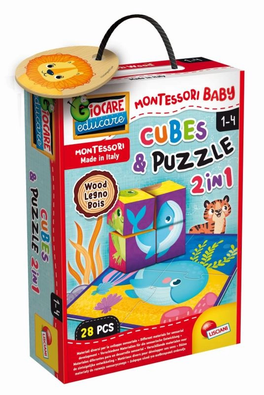 Levně Montessori dřevěné kostky a puzzle se zvířátky