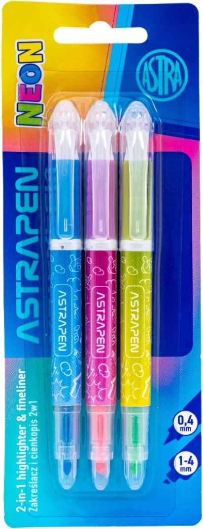 Astra zvýrazňovače 2v1 neon, sada 3 ks