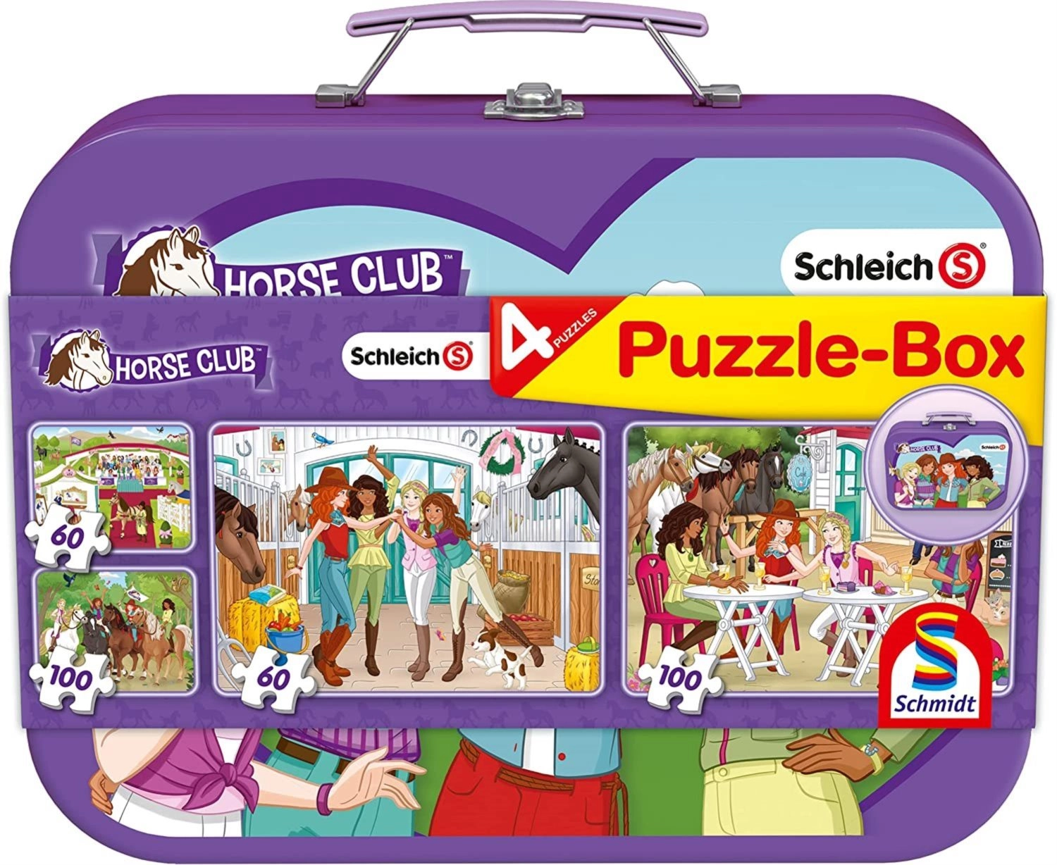 Levně SCHMIDT Schleich: Horse Club 4v1 v plechovém kufříku 60,60,100,100 dílků