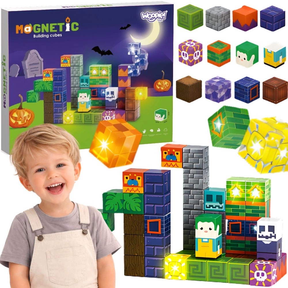 Woopie magnetické svítící kostky Halloween 63 ks